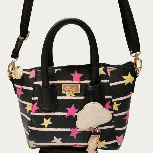 Betsey Johnson Handbags - Betsey Johnson Pink and Black Shoulder Bag with Gold Accents